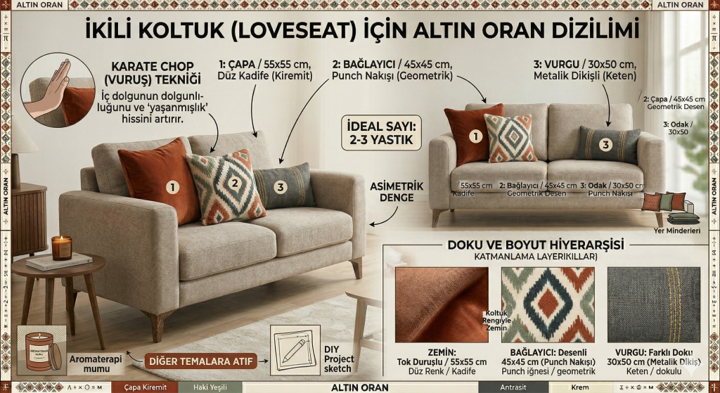 İkili Koltuklar (Loveseat) İçin Kırlent Yerleşimi İkili Koltuklar (Loveseat) İçin Kırlent Yerleşimi